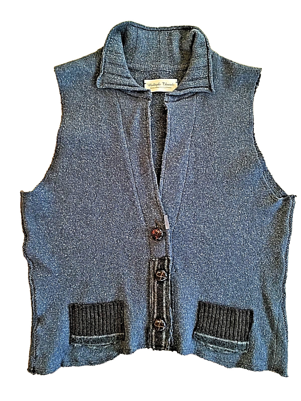 MULTIPLE THREADS Art to Wear Boho ECO Upcycled Designer Wool Sweater Vest O/S M